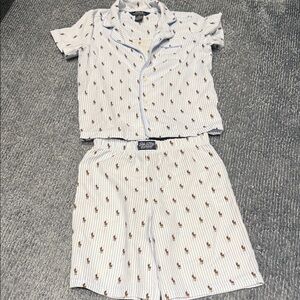 Polo by Ralph Lauren White and Blue Striped Kids Pajama Set with Motif size 8